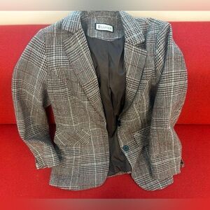 Brown and White Checkered Blazer for Women